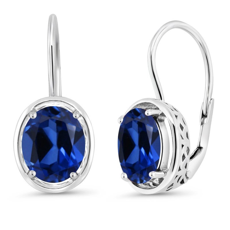 Gem Stone King 4.60 Cttw Blue Created Sapphire Dangle Earrings For Women | 925 Sterling Silver | Oval 9X7MM | Fine Jewelry Gifts for Her Mom Women Wife - Image 1
